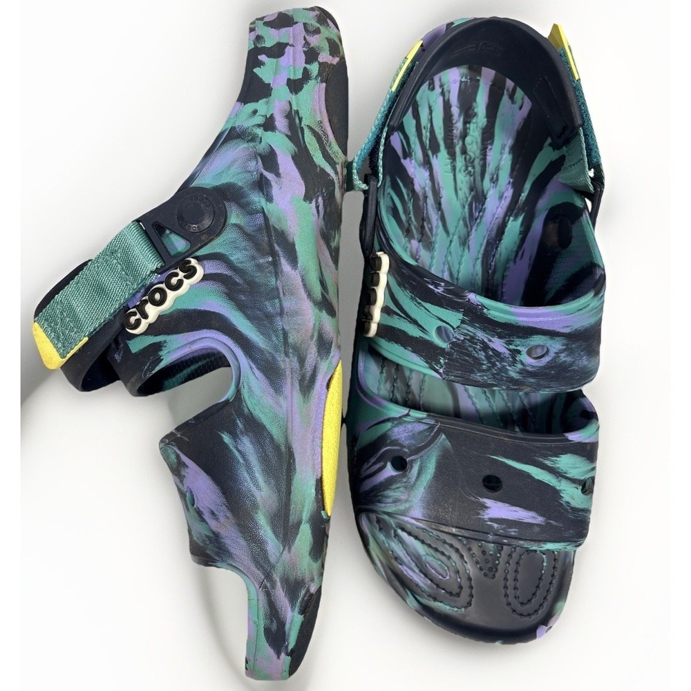 Crocs Classic All Terrain Marbled Sandals Navy Multi Purple Green Men's 14